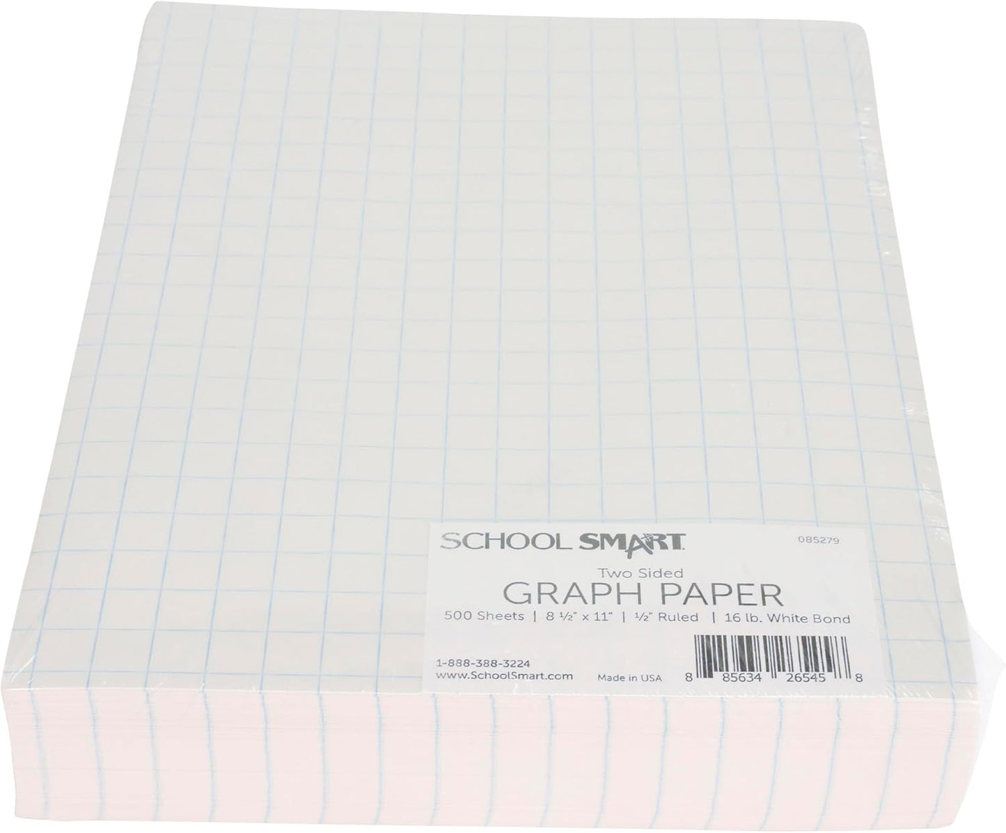 School Smart Double Sided Graph Paper, 8-1/2 x 11 Inches, 1/2 Inch Rule, White, Pack of 500 - 085279