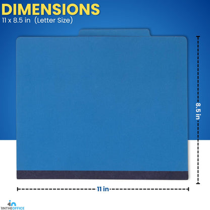 1InTheOffice Pressboard Classification Folders, 1 Divider, Letter Size, 4 Fasteners, Blue, 10 Pack