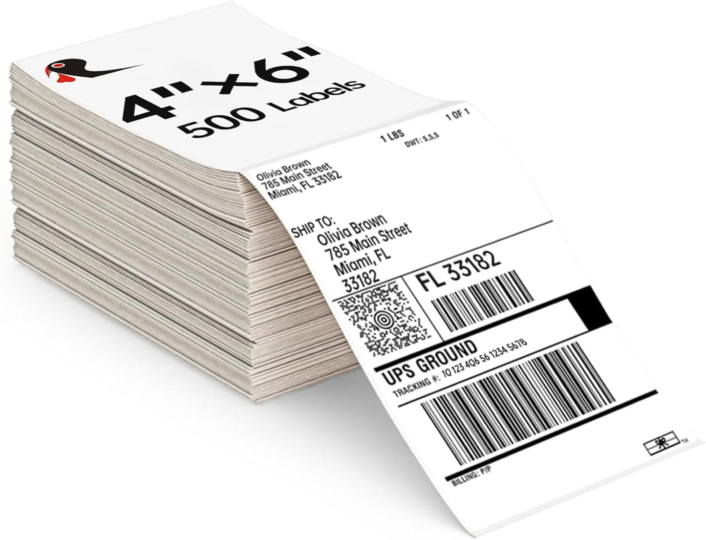 4x6 Thermal Labels 500/Stack, HUOJI Shipping Thermal Labels 4x6 Fanfold Compatible with Rollo, Zebra, MUNBYN Printers (Commercial Grade)