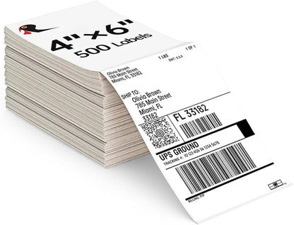 4x6 Thermal Labels 500/Stack, HUOJI Shipping Thermal Labels 4x6 Fanfold Compatible with Rollo, Zebra, MUNBYN Printers (Commercial Grade)