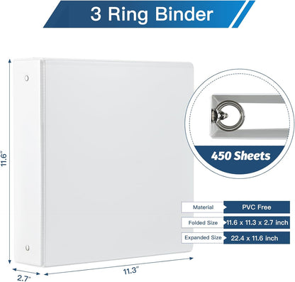 SUIN 2-Inch 3-Ring Binders with 2 Interior Pockets, Heavy Duty Clear View Presentation Binder Holds 425 Sheets Letter Size, Office School Home,6 Pack