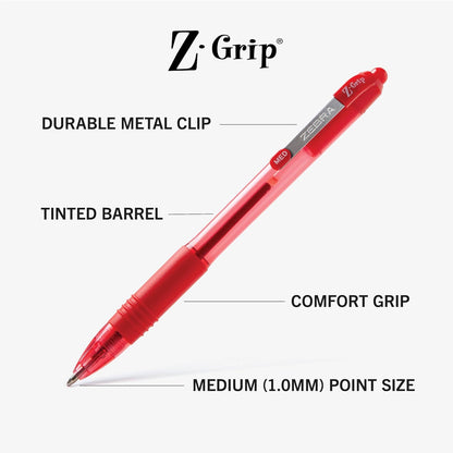 Zebra Pen Z-Grip Retractable Ballpoint Pen, Smooth-Flowing Black Ink, 1.0mm Medium Point, School & Office Supplies, Ideal for Note-Taking, Journal and Planner Use, 18-Pack (22218)