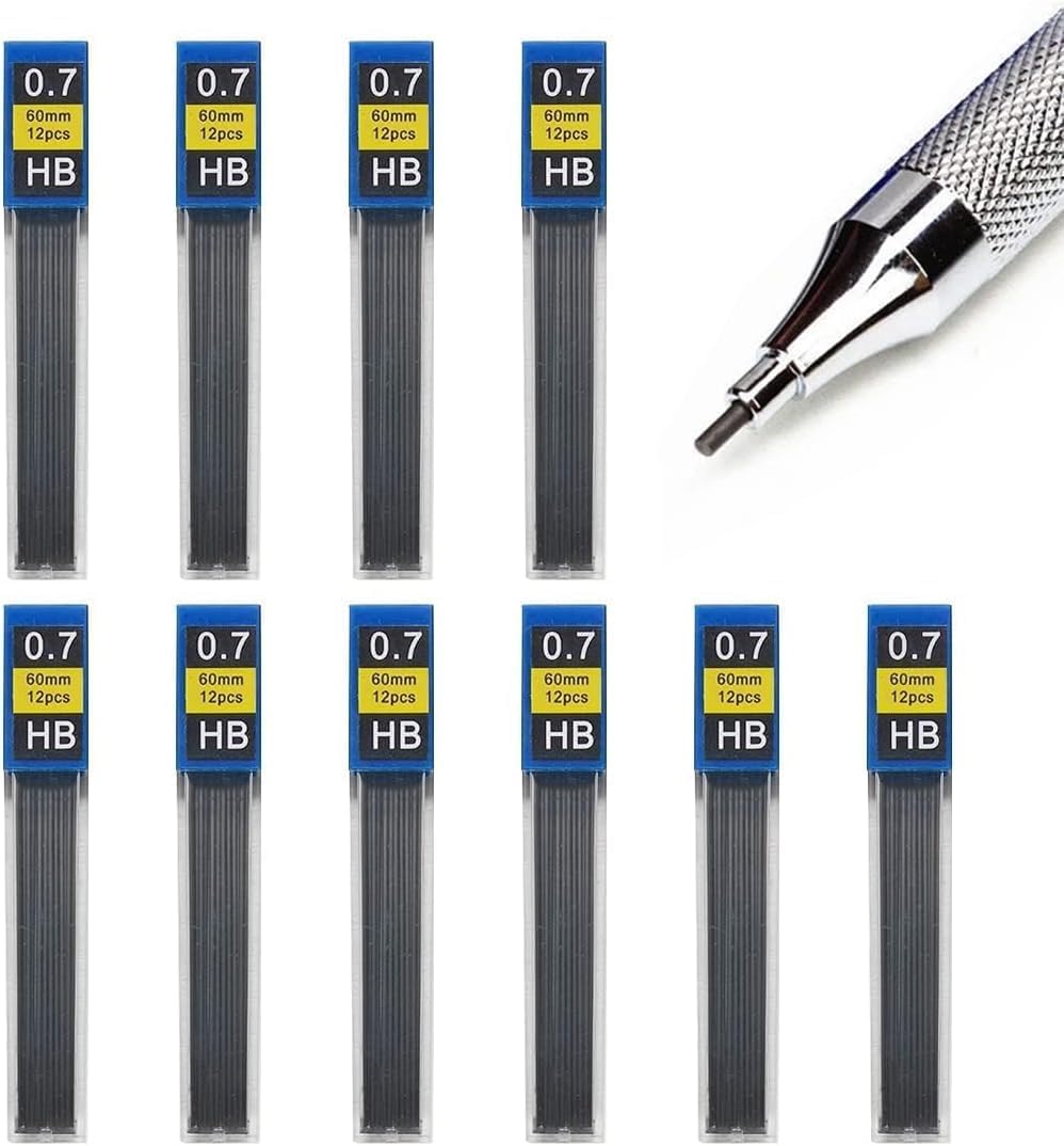 0.7mm HB Mechanical Pencil Lead Refills – 120 Pieces (10 Tubes x 12 Leads), Break-Resistant Polymer Graphite Refills for Mechanical Pencils, Smooth Writing School & Office Supplies