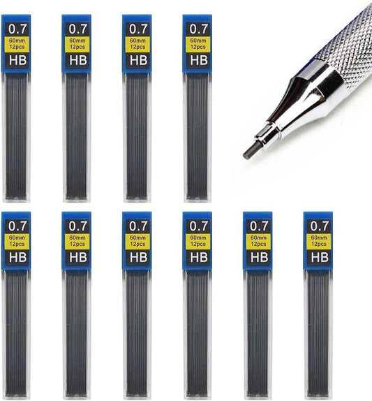 0.7mm HB Mechanical Pencil Lead Refills – 120 Pieces (10 Tubes x 12 Leads), Break-Resistant Polymer Graphite Refills for Mechanical Pencils, Smooth Writing School & Office Supplies