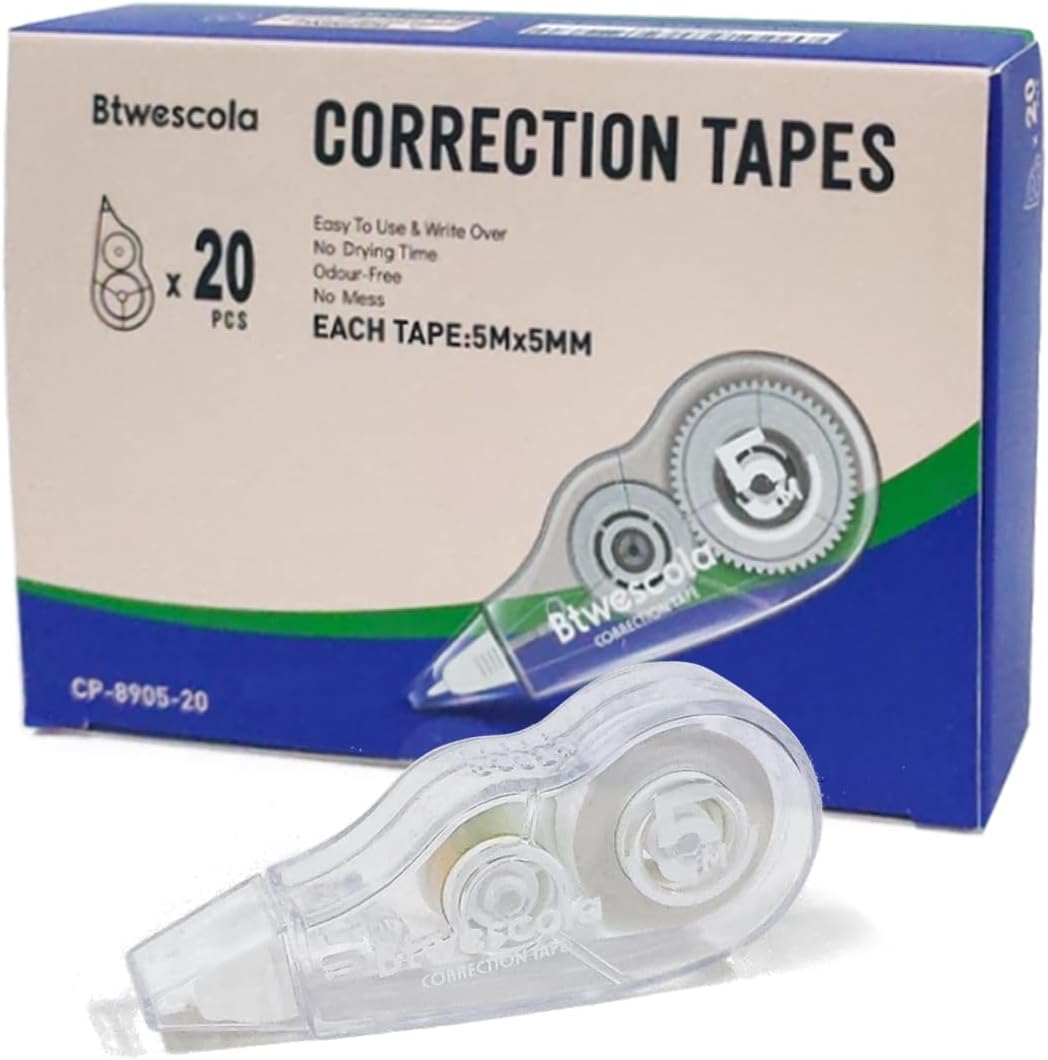 Correction Tape, 16.4FT EZ Tear-resistant Correction Tape, Easy To Use Applicator for Instant Correction Without Drying Time (10pcs/set)