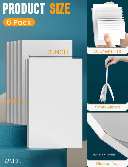 Note Pads 4x6, 6 Pack Mini Blank Notepad 4x6, Small Notepads 4x6 Paper Pads, Scratch Pads 4x6 Small Pads of Paper, Memo Pads 4x6, White Server Note Pad Paper, Small Pocket Notebook 4x6, 50 Sheets/Pad