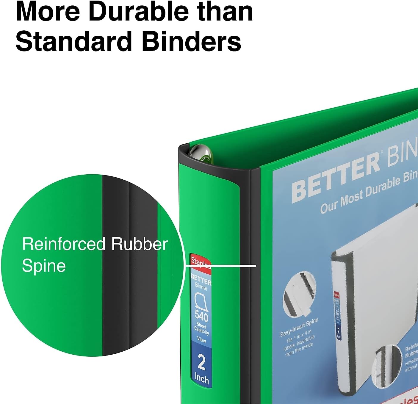 Staples Better Binder 2-Inch D-Ring View Binder, Reinforced Spine, Holds Up to 540 Sheets, Teal, for Office & School