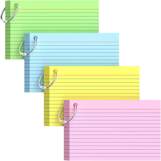 250 Count Colored Index Cards 3x5 Inch with Key Ring, 180gsm Heavy Weight Flash Cards 5 Color (50 Sheets Each) Portable Note Taking for Students, Teachers, Study Note Cards for Office School Supplies