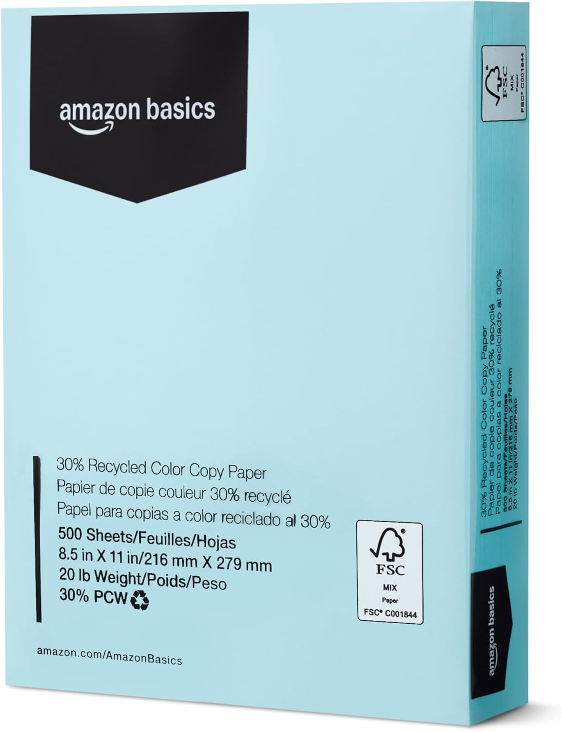 Amazon Basics 30% Recycled Color Copy Paper, 8.5" x 11", 20lb, Pastel Pink, 500 Sheets