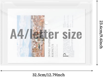 EOOUT 50pcs Plastic Envelopes with Button Snap Closure, Clear Poly Folders for Documents, Waterproof Plastic File Folder, Letter Size, A4 Size, for School and Office Supplies