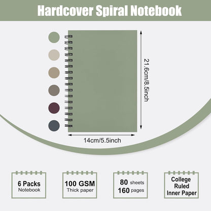 EOOUT 6pcs Hardcover Spiral Notebook, A5 Lined Spiral Journals 5.5x8.5in, 160 Pages Journal Notebook for Work, Office