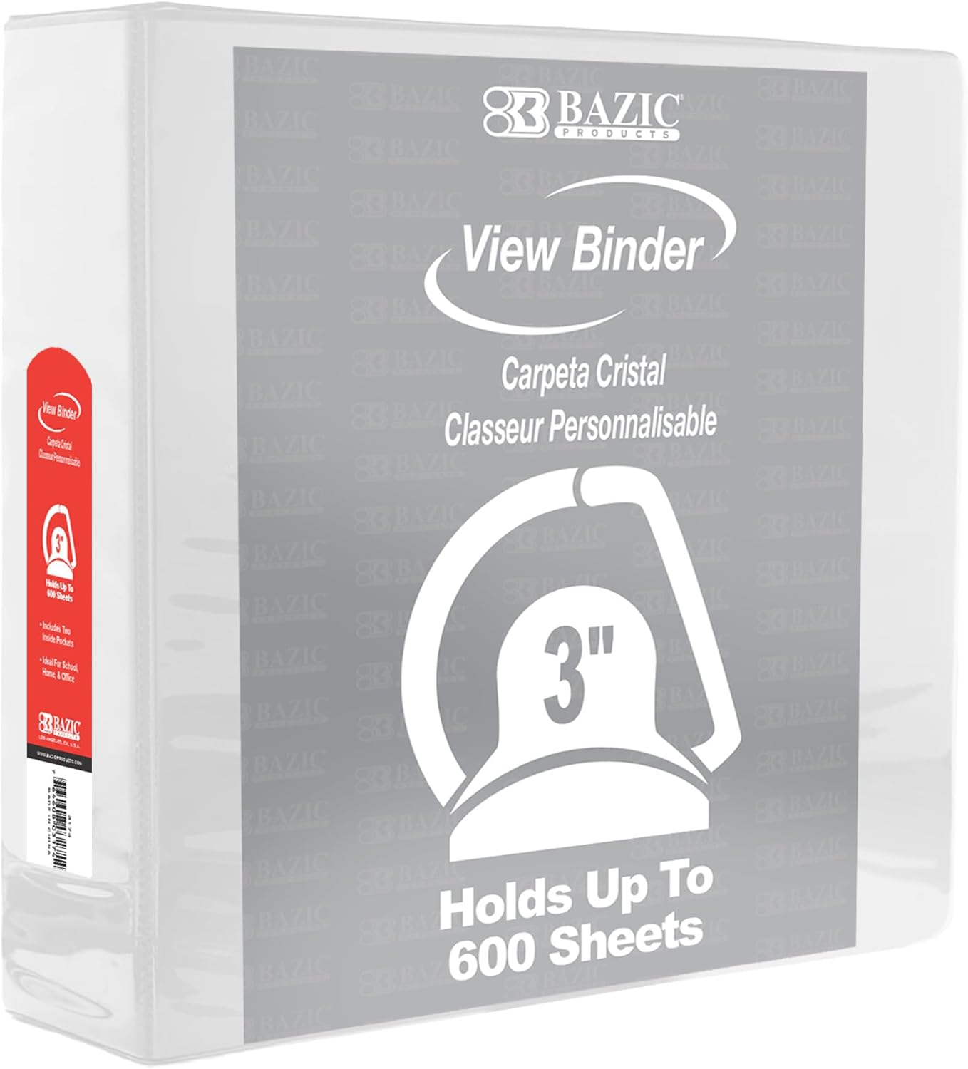BAZIC Products 3 Ring Binder 3" View Binders Slant D Ring Organizer - White, Hold 600 Sheets Paper, for School Office Home, 2-Count