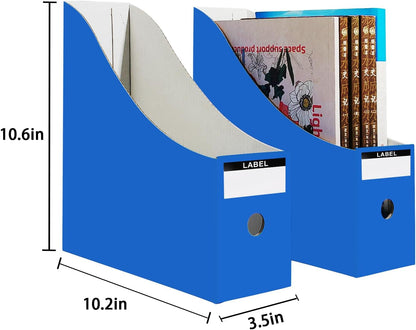 Limitliho 2 Pack Black Cardboard Magazine File Holder for Desktop, Book Bins for Classroom Library, Office or Home, Vertical Paper Boxes for Storage with Label(10.6" H x 10.2" L x 3.5" W in)