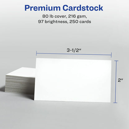 Avery Printable Business Cards with Sure Feed Technology, 2" x 3.5", White, 250 Blank Business Cards, Inkjet Printer Paper (08371)