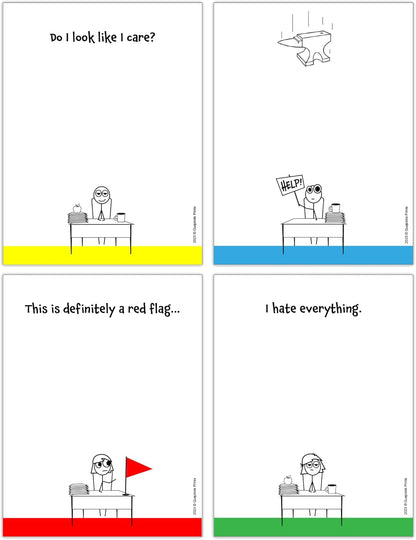 Funny Notepads (4-Pack) — Office & Work From Home Gag Gift for Coworkers or Friends — Sarcastic Desk Memo Pads — Everything Is Fine, This Is My Life Now, I Have No Idea What I’m Doing, I’m Not Even Trying Anymore