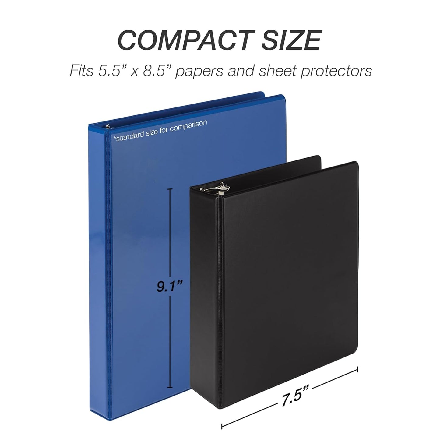 Samsill Economy 3 Ring Mini Binder, 1-Inch Round Ring Binder, Holds 100 Sheets, Black, 6 Pack (MP32300)
