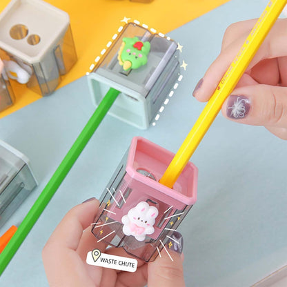 2 Pieces Creative Cute Cartoon Double-Hole Pencil Sharpener 2pcs Creative Cute Cartoon Double Hole Pencil Sharpener, Student Hand Pencil Sharpener, Green Dinosaur + White Rabbit (2)