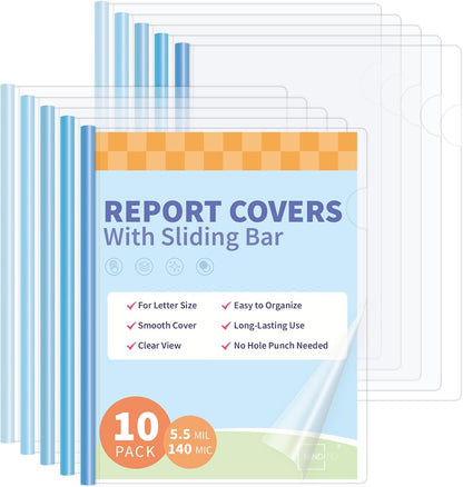 Binditek 10 Pack Clear Report Covers with Sliding Bars, 50 Sheet Capacity, 6mm Sliding Bar File Folder, Purple Gradient, for Students and Coworkers