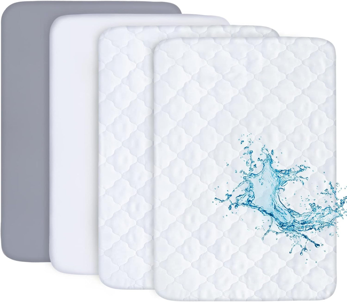 Pack and Play Sheets and Waterproof Pack n Play Mattress Protector Pad Cover 4 Pack Set, Ultra Soft Pack n Play Mattresses Sheets Compatible with Graco Pack n Play, Grey&Navy