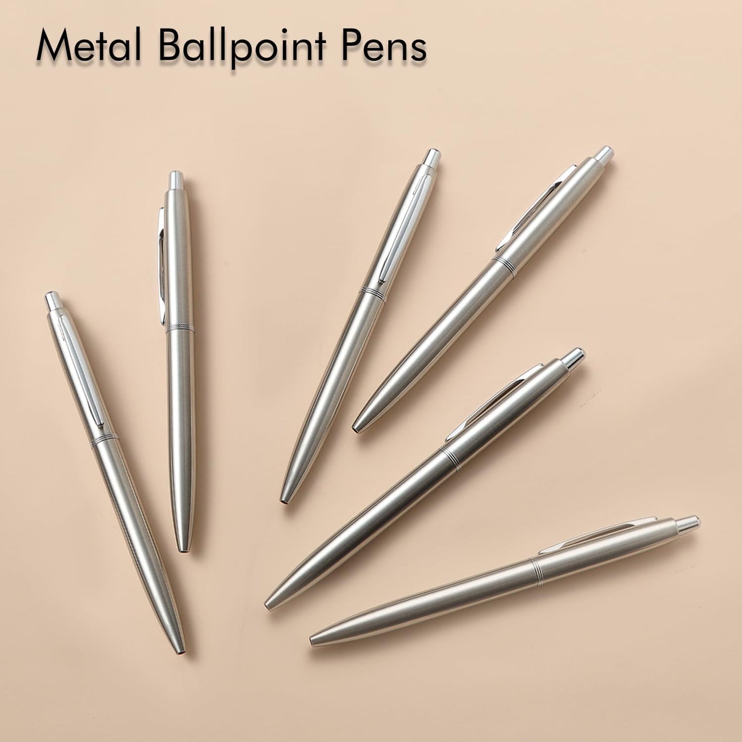 ChaoQ 3 Pcs Retractable Metal Ballpoint Pens, for Gift, Business, Office, 1.0mm Medium Point Black Ink, 6 Extras Replaceable Metal Refills - Stainess Steel