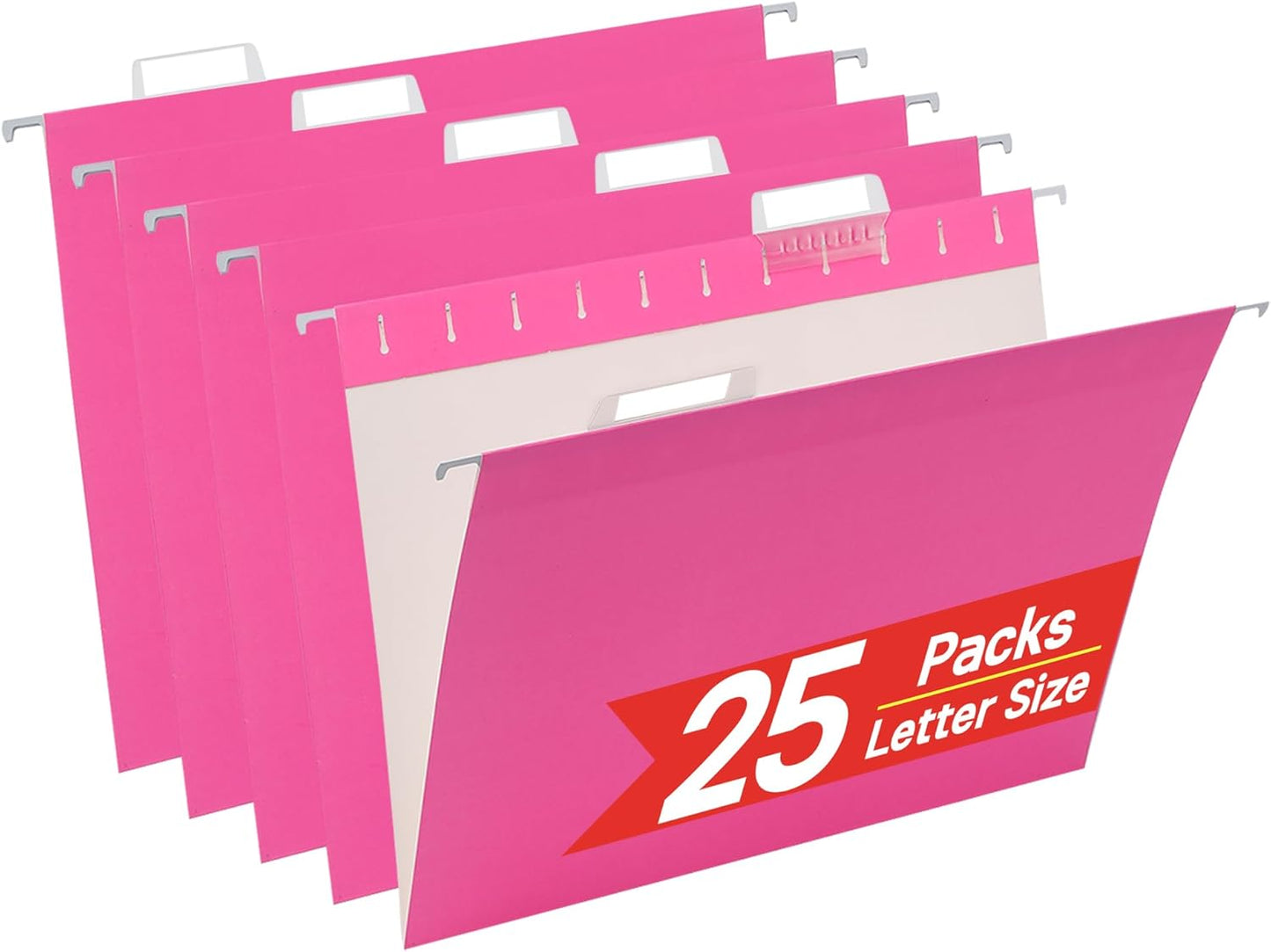 VZCPYTPM 25 Pack Hanging File Folders Letter Size,Pink Reliable Hanging Folders for Filing Cabinet,Reinforced Rods for Smooth Gliding,Includes 1/5 Adjustable Tabs & Inserts,Ideal for Home & Office