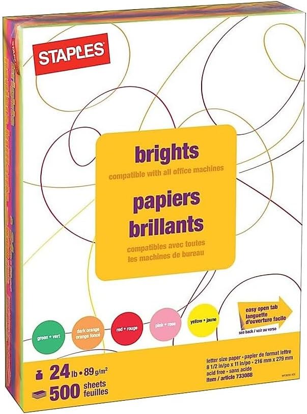 Staples Brights 24 Lb. Colored Paper Dark Green 500/Ream, For Office, School & Home