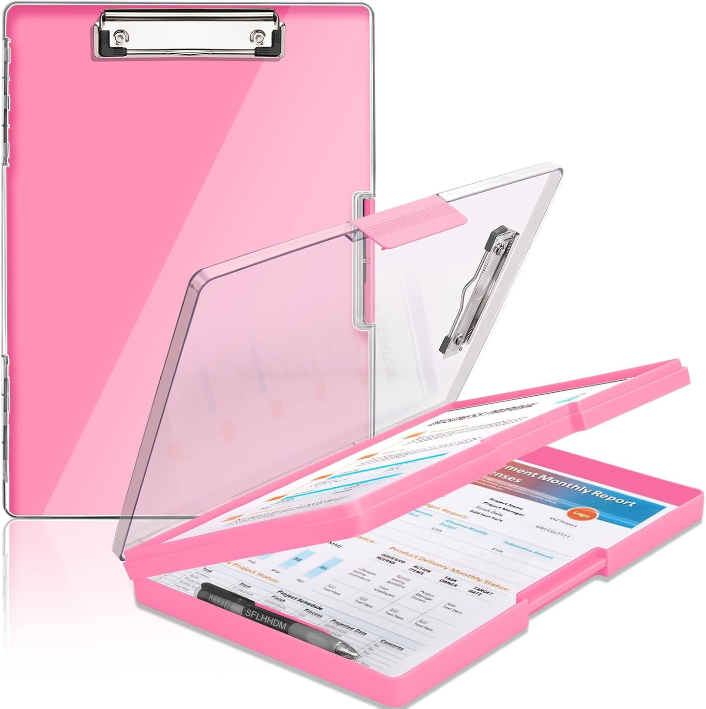 SFLHHDM Clipboard with Storage,Heavy Duty Clip Boards 8.5x11 with 2 Storage Case,Clear Visible Panel Storage Clipboards,Side Opening Nursing Clipboard Folder for Office Supplies-Light Purple