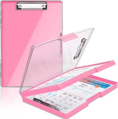 SFLHHDM Clipboard with Storage,Heavy Duty Clip Boards 8.5x11 with 2 Storage Case,Clear Visible Panel Storage Clipboards,Side Opening Nursing Clipboard Folder for Office Supplies-Light Purple