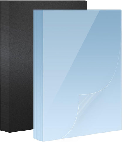 HOUYEE 120 Pack Binding Covers and Backs Set, 8.5x11 Inches, Including 60 Pcs 10 Mil Clear Binding Covers, 60 Pcs 12 Mil Black Plastic Sand Texture Polycovers, Letter Size
