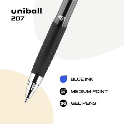 uni-ball 207 Retractable Gel Pens Medium Point, 0.7mm, Black, 12 Pack