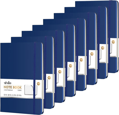ViVin Lined Journal Notebooks for Work, 192 Pages, Medium 5.5 x 8.3 inch, College Ruled, A5 Hardcover Journaling Notebooks for Writing, 8 Pack Bulk,Black