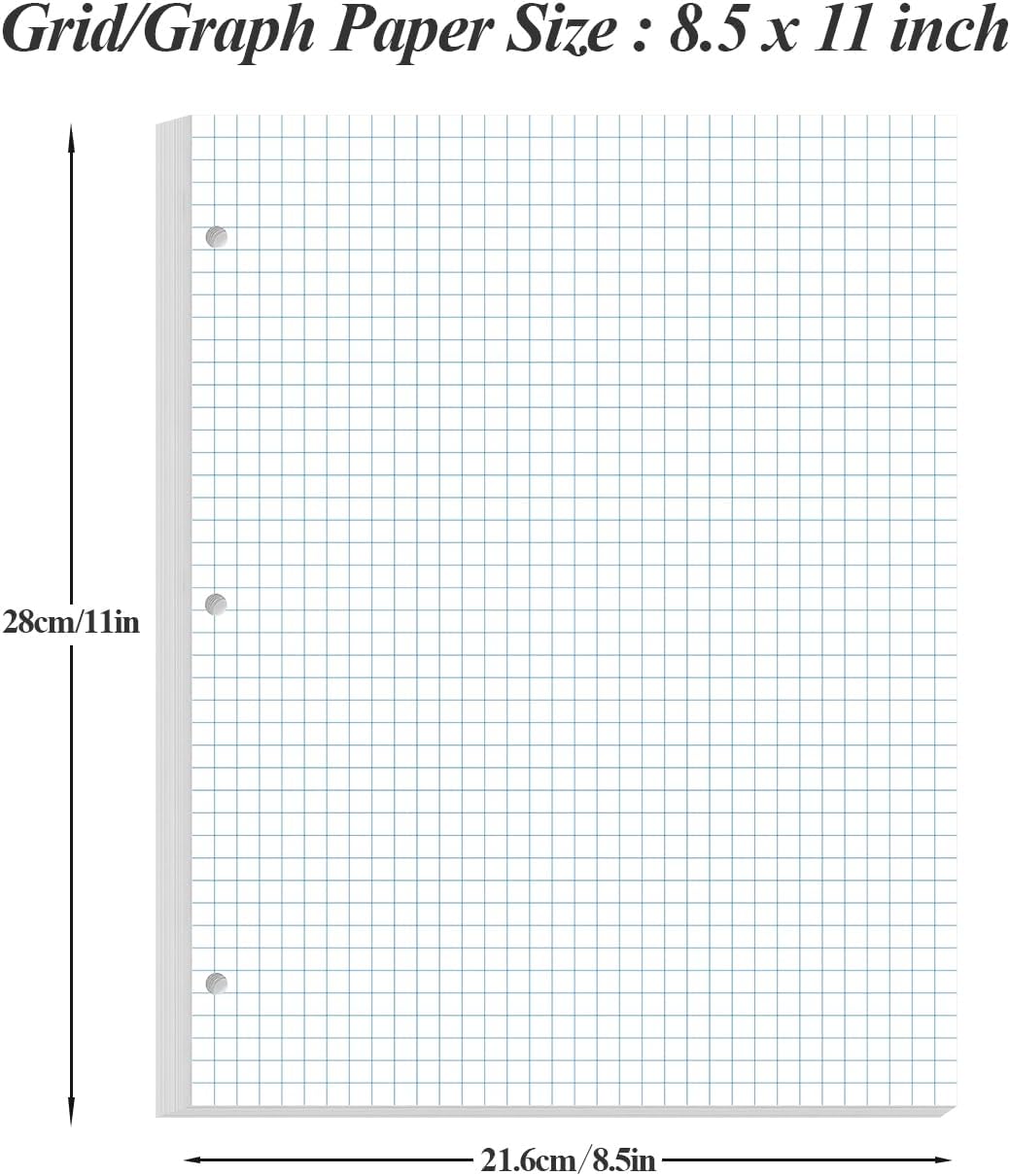 A4 TUL Discbound Grid Filler Paper - 11 Disc Graph Paper, Letter Size 100Sheets / 200Pages Loose-Leaf Paper, 100gsm White Paper, 8.5'' x 11''