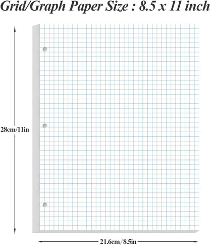 A4 TUL Discbound Grid Filler Paper - 11 Disc Graph Paper, Letter Size 100Sheets / 200Pages Loose-Leaf Paper, 100gsm White Paper, 8.5'' x 11''
