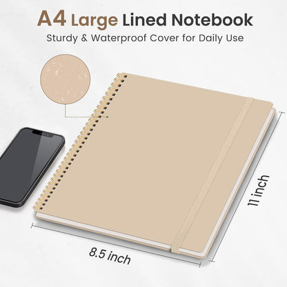 Taja Spiral Lined Notebook, 8.5"x11" Notebooks for Work, Large A4 Journal for Women & Men, College Ruled Journaling Notebook for Writing, Plastic Cover Spiral Journal, Green
