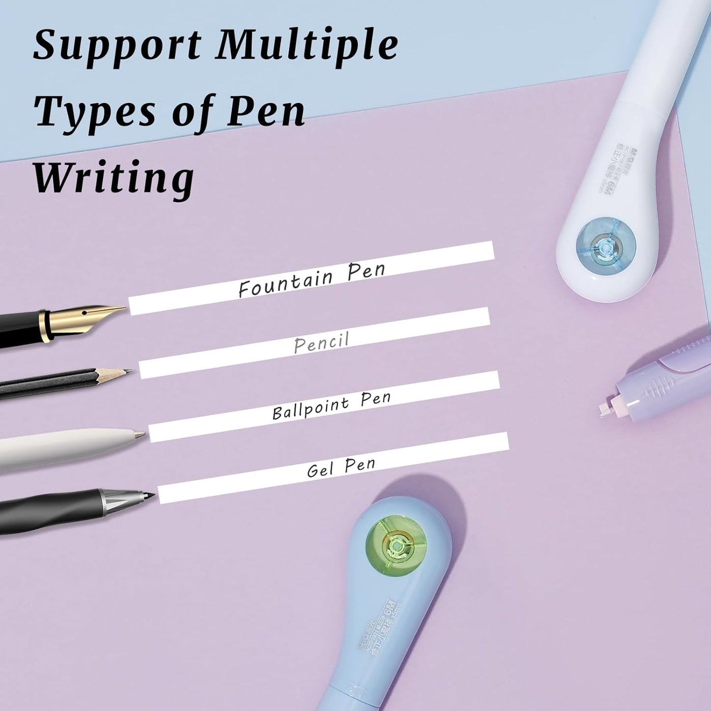 M&G 6Pcs White Correction Tape Pens, 19.7Ft Retractable Pen Shaped Smooth Pull Out Tape Pen for Instant Correction, Tear-Resistant Portable Applicator Easy to Use for School Office Supplies (6M Each)