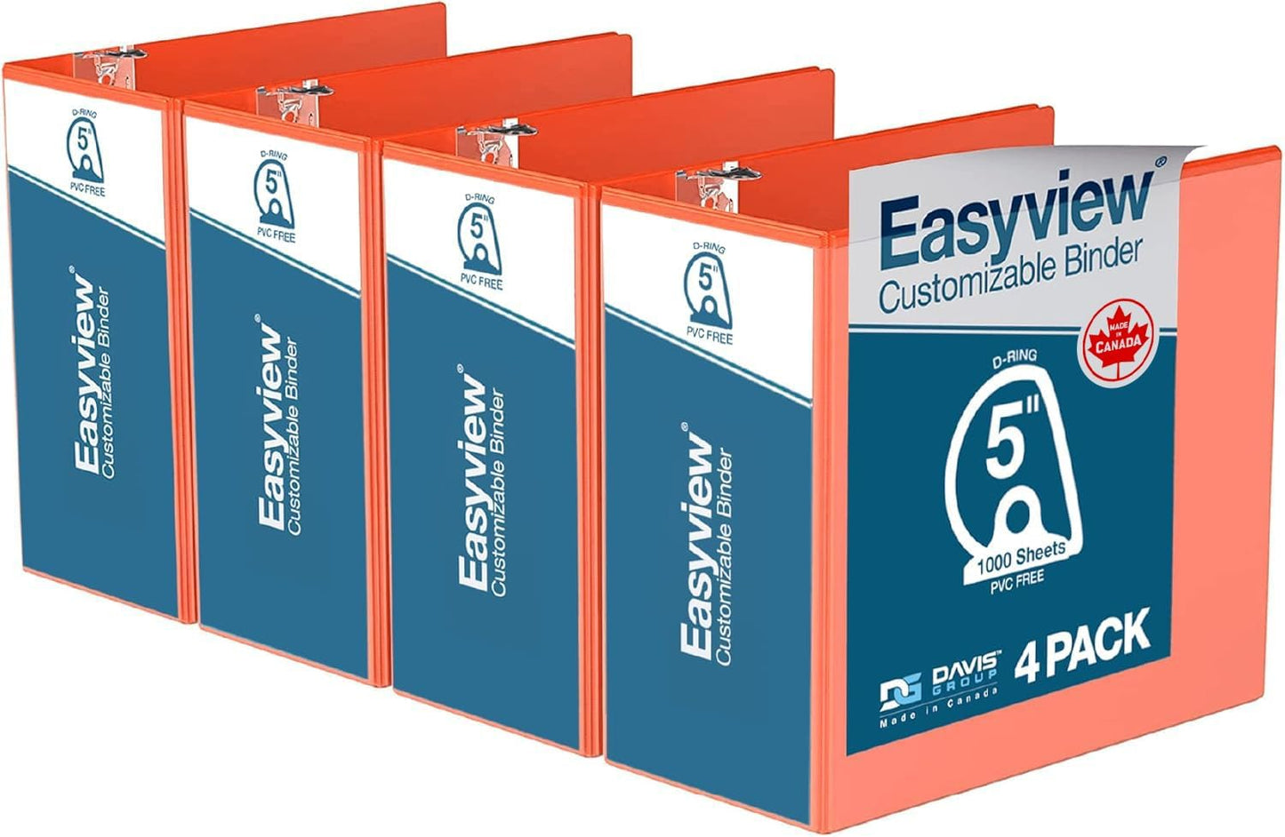Easyview Premium 3-Ring Binders with Clear-View Covers and D Rings, Binders for School or Office, 5 Inch, Pack of 4, White