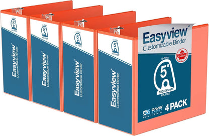 Easyview Premium 3-Ring Binders with Clear-View Covers and D Rings, Binders for School or Office, 5 Inch, Pack of 4, White