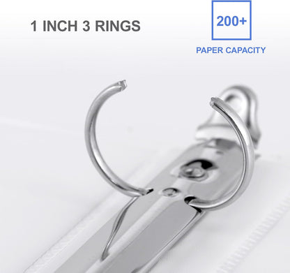 3 Ring Binder 1-1/2 Inch, ViVin Sturdy 1.5"-Round Ring Binder with 2 Interior Pockets, Clear View Cover, PVC-Free, Fits 300 Sheets of 8.5'' x 11'' Paper, Office Home School (6 Pack, White)
