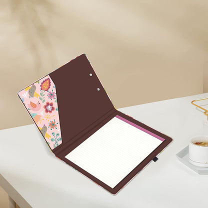 Hongri Clipboard Folio with Refillable Lined Notepad and Interior Storage Pocket for Students, Classroom, Office, Women, Man, Cute Custom Pattern, Size 12.8 x 9.2 in, Classic Flower