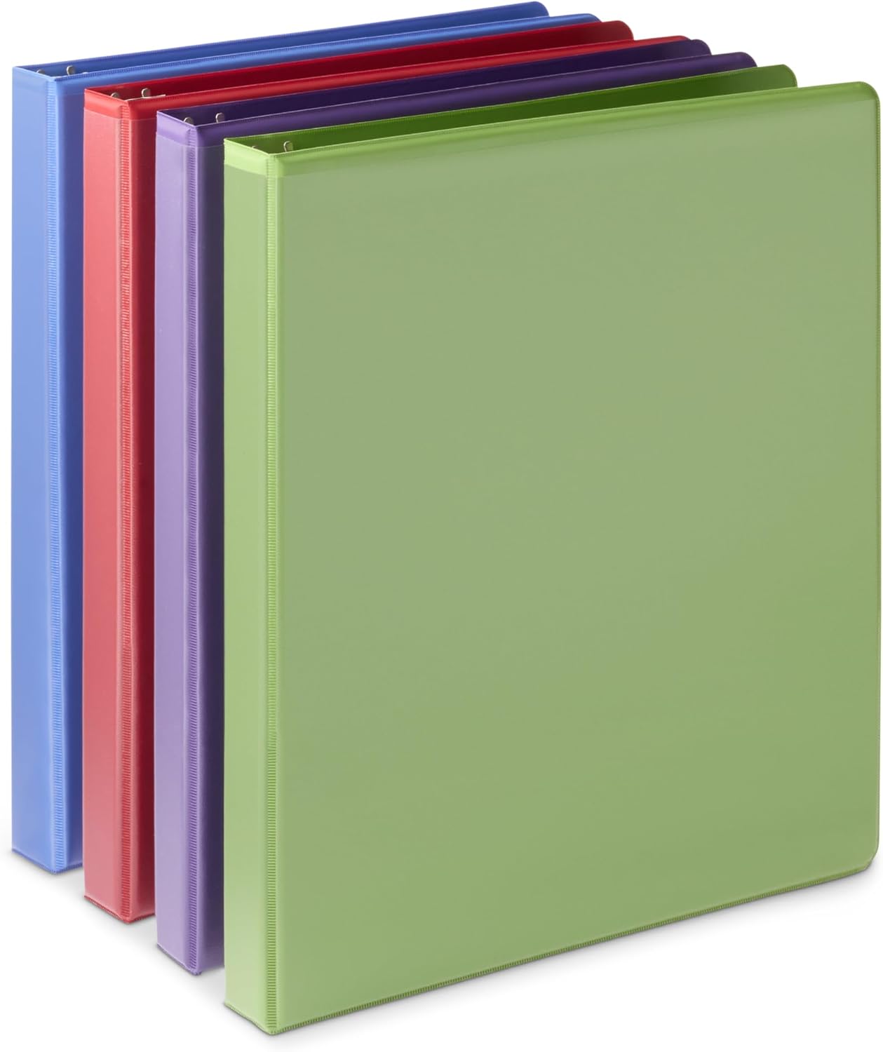 Amazon Basics 3 Ring 1.5 inch Binders with Round Metal Rings, Holds 275 Sheets, Assorted Colors, 4-Pack