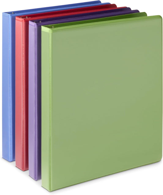 Amazon Basics 3 Ring 1.5 inch Binders with Round Metal Rings, Holds 275 Sheets, Assorted Colors, 4-Pack