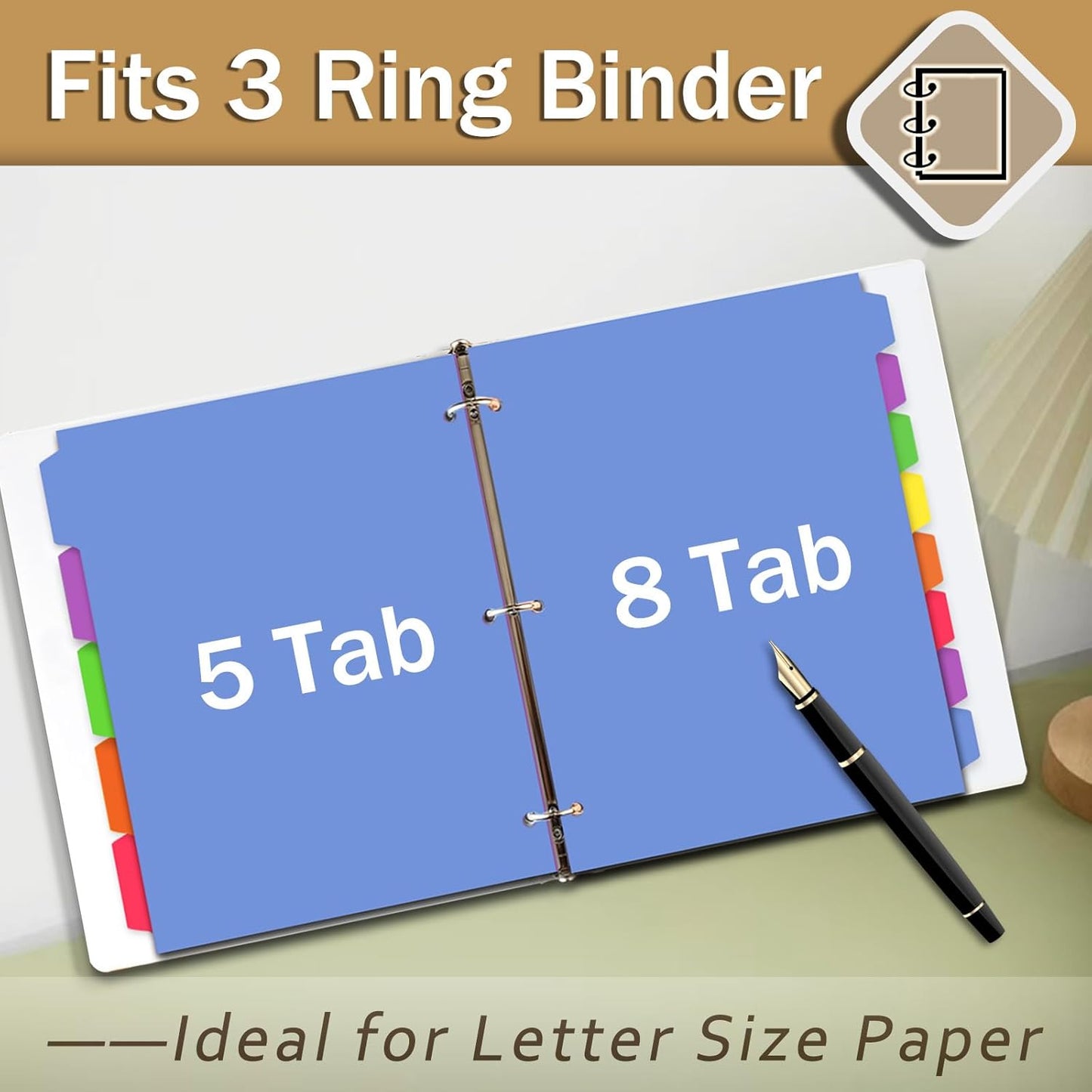 Cute 5 Tab Binder Dividers with Tabs, Write&Erase Plastic Dividers for 3 Ring Binder, Multicolor, Ring Binder Dividers with Tabs for School Office,6 Sets(30pcs)