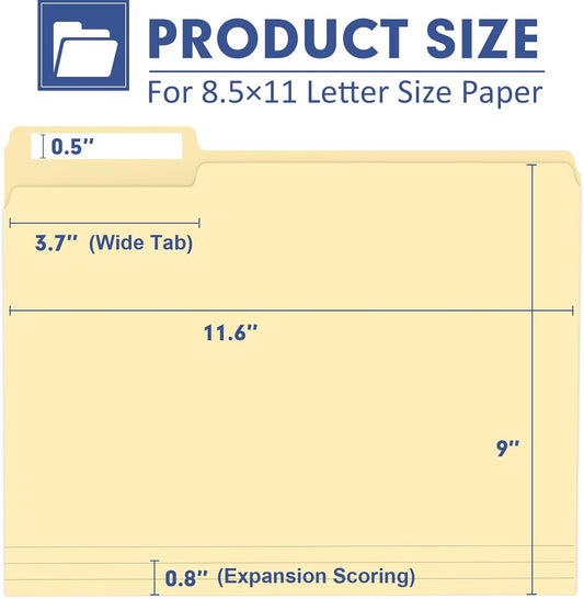 File Folder, PANDRI 30 Pack File Folder, 1/3 Cut Tab, Letter Size, Filing Folder for Office School Business, Manila