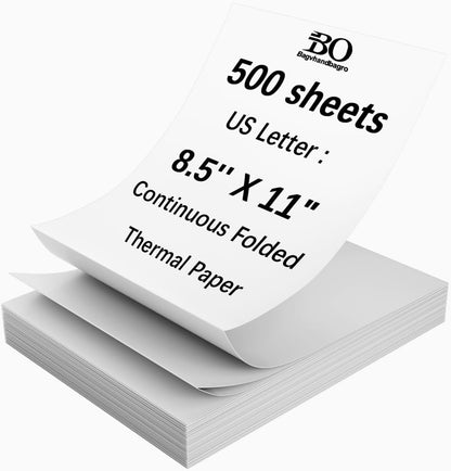 Thermal Printer Paper 8.5 x 11 Inch, 200 Sheets US Letter Size Thermal Paper, Compatible with M08F/A40 Thermal Portable Printer, Continual Feeding Folded Printing Paper (200 Sheets/Continuous Folding)