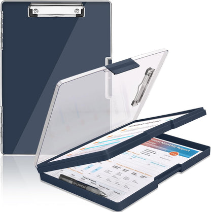 SFLHHDM Clipboard with Storage,Heavy Duty Clip Boards 8.5x11 with 2 Storage Case,Clear Visible Panel Storage Clipboards,Side Opening Nursing Clipboard Folder for Office Supplies-Light Purple