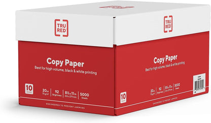 TRU RED 8.5x11 Copy Paper 20 lb. 92-Bright 5000 Sheets/Carton, For Office, School & Home