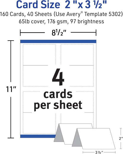 Avery Printable Tent Cards with Sure Feed Technology, 2" x 3.5", White, 160 Blank Place Cards for Laser or Inkjet Printers (5302)
