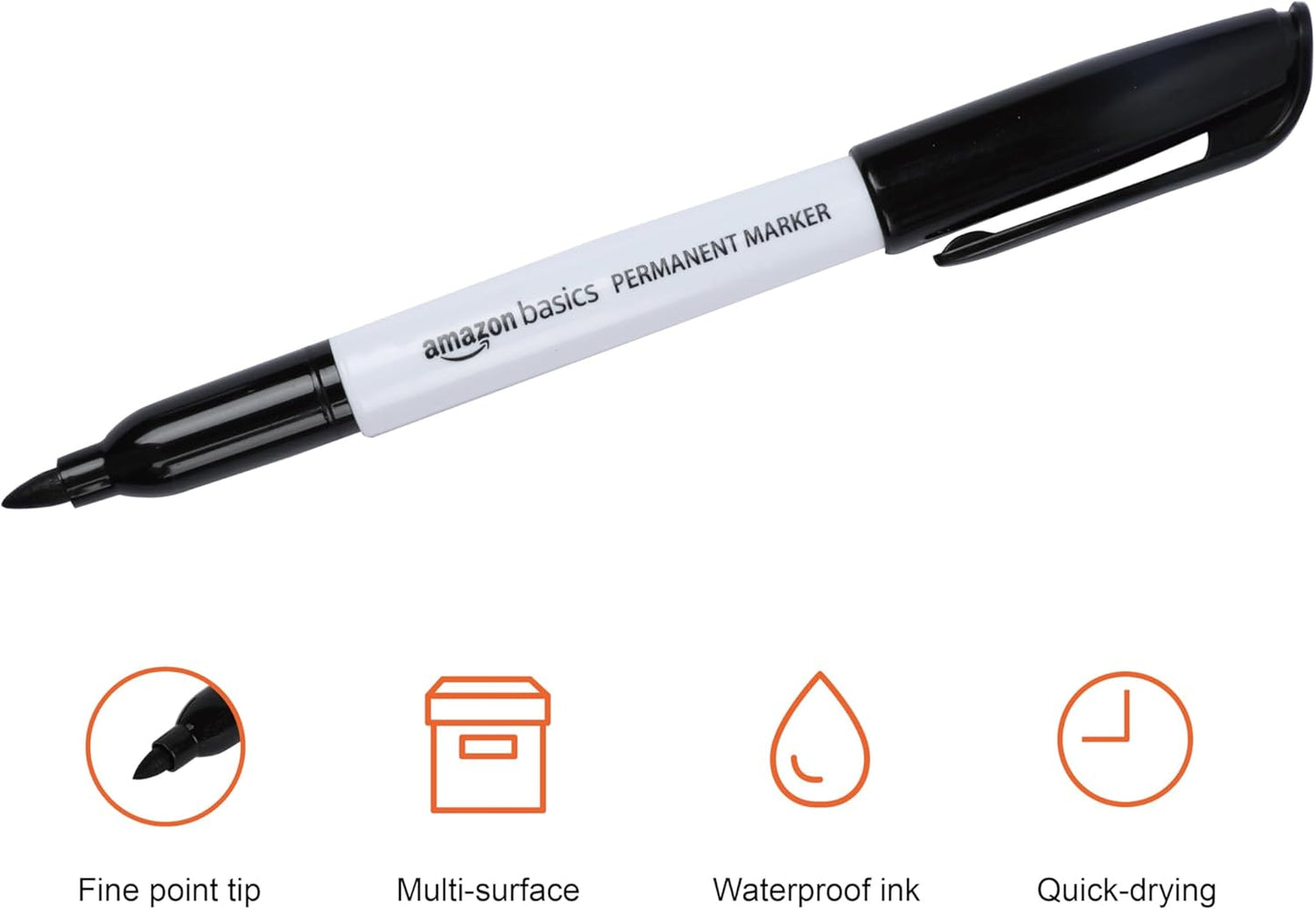 Amazon Basics Fine Tip Permanent Markers for Writing, Drawing, Quick Drying, Office, School, and Home Use, Black, 24 Pack