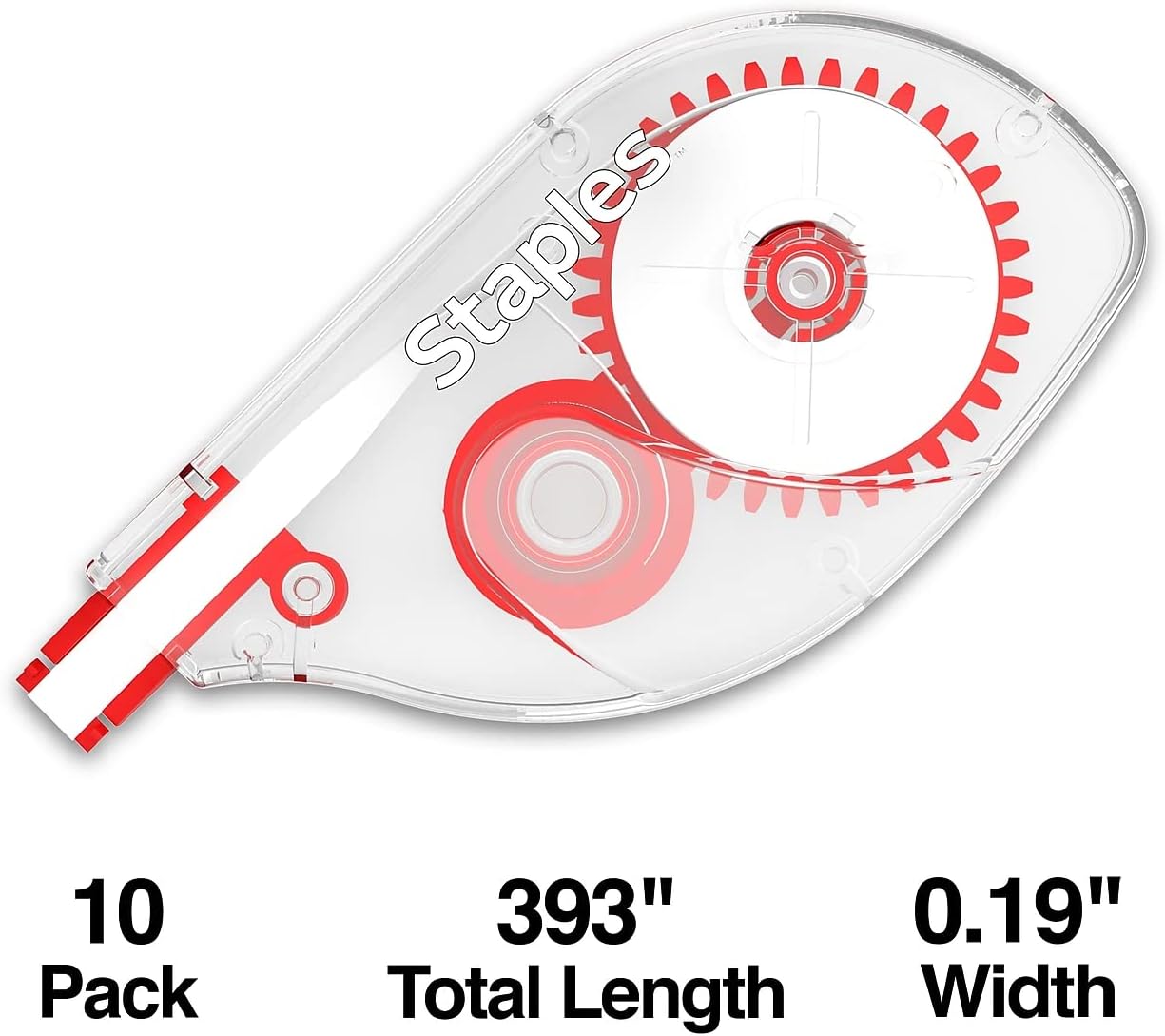 STAPLES Correction Tape, Easy Sidewinder Applicator for Instant Corrections, 10-Pack, White