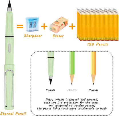 Ainiv Inkless Pencil with Eraser - 5 Sets Infinity Pencil, Reusable with Extra 5 Eraser & 5 Replaceable Nibs for Home, Office & School Writing, Drawing